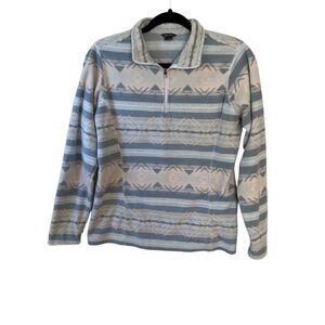 Eddie Bauer Quarter Zip Fleece Patterned Pullover Sweatshirt Blue/Peach Sz M